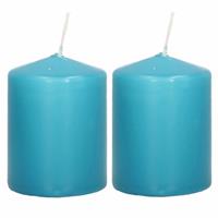 2x Turquoise Blauwe Cilinderkaarsen/stompkaarsen 6 X 8 Cm 29 Branduren tompkaarsen