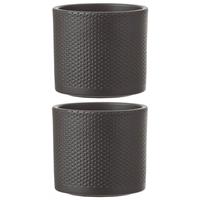 Mica Decorations 2x Stuks Bloempot In Kleur Relief Donkergrijs Keramiek Voor Kamerplant H21.5 X D23 Cm- Plantenpotten Binnen