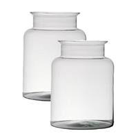 Bellatio 2x Stuks Transparante Home-basics Vaas/vazen Van Glas 25 X 19 Cm - Vazen