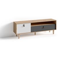 BYLIVING TV-Board BILL / Lowboard Artisan Eiche Optik hellbraun / Fernsehtisch mit 1 Klappe und 1 Tür / Fernsehschrank mit Soundbar-Fach /