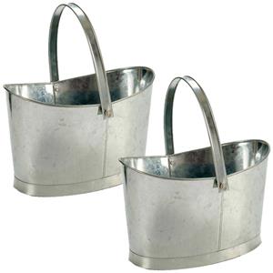 Set Van 2x Stuks Bloempotten/plantenbakken Zinken Mand Ovaal Met Handvat 36 X 20 X 21 Cm - Plantenbakken