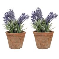 2x Stuks Kunstplanten Lavendel In Terracotta Pot 15 Cm - Kunstplanten