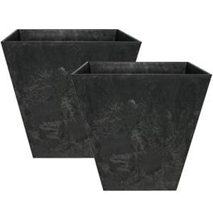 Set Van 2x Stuks Bloempot/plantenpot Vierkant Van Gerecycled Kunststof Zwart D15 En H15 Cm - Plantenbakken