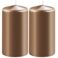 2x Metallic Koperen Cilinderkaarsen/stompkaarsen 6 X 15 Cm 58 Branduren tompkaarsen