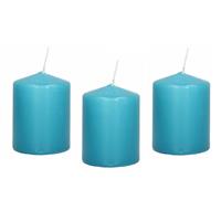 8x Turquoise Blauwe Cilinderkaarsen/stompkaarsen 6 X 8 Cm 29 Branduren tompkaarsen