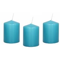 8x Turquoise Blauwe Cilinderkaarsen/stompkaarsen 6 X 8 Cm 29 Branduren tompkaarsen