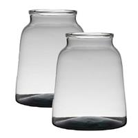 Bellatio 2x Stuks Transparante/grijze Stijlvolle Vaas/vazen Van Gerecycled Glas 23 X 19 Cm - Vazen