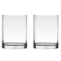 Bellatio Set Van 2x Stuks Transparante Home-basics Cylinder Vorm Vaas/vazen Van Glas 15 X 12 Cm - Vazen
