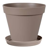 Bloempot Toscane Kunststof Taupe D20 X H17 Cm Inclusief Onderschaal D15 Cm - Plantenpotten