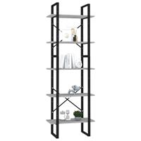 vidaXL Boekenkast met 5 schappen 60x30x175 cm spaanplaat betongrijs