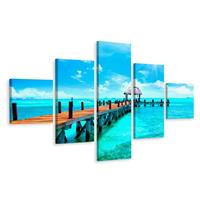 Karo-art Schilderij - Houten Pier, Oceaan, 5 luik, Premium Print