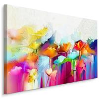 Karo-art Schilderij - Gekleurde Bloemen, Print op canvas, Premium Print
