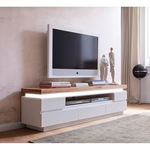LOMADOX TV Lowboard weiß matt lackiert mit Eiche massiv geölt ROSARNO-05 mit LED Beleuchtung, B/H/T: ca. 175/49/40 cm