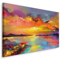 Karo-art Schilderij - Abstracte Zonsondergang, Multikleur, Premium Print