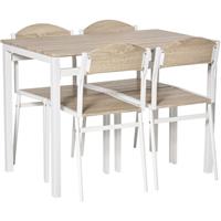HOMCOM 5-teilige Essgruppe Sitzgruppe Esstisch Set Holzmaserung MDF + Metall Grau + Weiß mit 1 Tisch + 4 Stühlen - natur/weiß - 