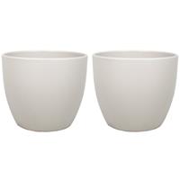 2x Stuks Bloempot Mat Taupe Keramiek Voor Kamerplant H12.5 X D13.5 Cm - Plantenpotten