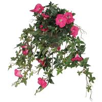 Mica Decorations Groene Petunia Kunstplant Met Donkerroze Bloemen 50 Cm - Kunstplanten/nepplanten Hangplanten