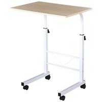 HOMCOM bijzettafel in hoogte verstelbare salontafel verrijdbaar bureau parkeerremmen tafel staal ijzer wit esdoorn 60 x 40 x 68-78 cm | Aosom.nl