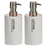 2x Stuks Zeeppompjes/zeepdispensers Marmer Wit Kunststof 350 Ml - Zeeppompjes