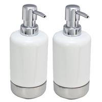 2x Stuks Zeeppompjes/zeepdispensers Wit/zilver Keramiek 300 Ml - Zeeppompjes