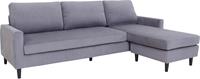 Ecksofa atlanta / Cord grau / Beine schwarz aus Massivholz / Longchair wahlweise rechts oder links montierbar / 218 x 144, h 78,5 cm - Byliving