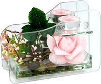 I.GE.A. Kunstplant Roos in glas met waxinelichtje (set)