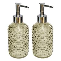 2x Stuks Zeeppompjes/zeepdispensers Honinggeel Kleur Glas 410 Ml - Zeeppompjes