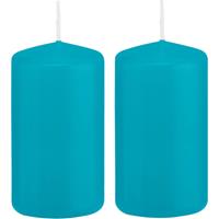 2x Turquoise Blauwe Cilinderkaarsen/stompkaarsen 5 X 10 Cm 23 Branduren tompkaarsen