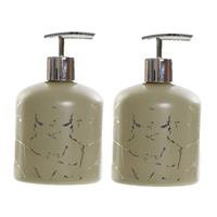 2x Stuks Zeeppompjes/zeepdispensers Kaki Groen Van Glas 350 Ml - Zeeppompjes