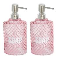 2x Stuks Zeeppompjes/zeepdispensers Parel Roze Van Kunststof 500 Ml - Zeeppompjes