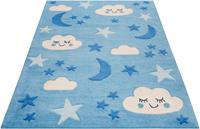 Smart Kids Kinderteppich LaLeLu, rechteckig, 9 mm Höhe, Mond Sterne Wolken, Konturenschnitt