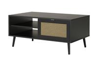 CaliCosy Salontafel 1 Deur 2 Nissen Drukwerk Riet en Zwart L100 x H46 x P60 cm - VILLA