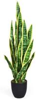 costway Snake Kunstplant met Stevige Pot Nep Agave Kunstplant voor Thuis & Kantoor 90cm Geel