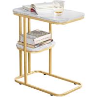 SOBUY FBT110-G Beistelltisch mit 2 Ablagen Sofatisch Kaffeetisch Betttisch mit goldenem Metallgestell - 