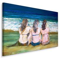 Karo-art Schilderij - Drie Vrouwen aan Zee, Premium Print