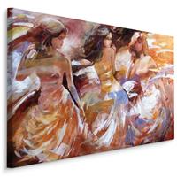 Karo-art Schilderij - Drie Jonge Vrouwen, Premium Print op Canvas
