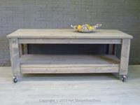 Het Steigerhouthuis Steigerhouten Sidetable met Wielen - 80 x 40 x 80 cm