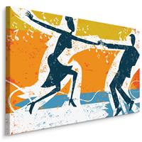 Karo-art Schilderij - Dansende mensen, Geel, Oranje, Blauw, premium Print