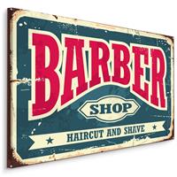 Karo-art Schilderij - Barber Shop, Haircut and Shave, reclame bord, Premium Print op Canvas