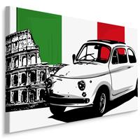 Karo-art Schilderij - Fiat voor het Colosseum, Italiaanse Vlag, Premium Print