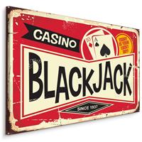Karo-art Schilderij - Casino Black Jack, Vintage Bord, premium Print op Canvas
