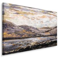 Karo-art Schilderij - Berg Landschap, Abstract, Premium Print op Canvas
