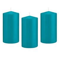 8x Turquoise Blauwe Cilinderkaarsen/stompkaarsen 8 X 15 Cm 69 Branduren - Geurloze Kaarsen Turkoois Blauw tompkaarsen