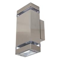 BES LED Led Tuinverlichting - Buitenlamp - Gardy 2 - Wand - Rvs Mat Chroom - Gu10 - Vierkant
