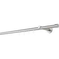 ONDECO Gardinenstange auf Maß mit Innenlauf 20mm Cap 1-lauf Vorhangstange Wandträger 12cm Stilgarnitur mit Gleiter für Vorhänge - Edelstahl-Optik - 230cm