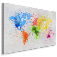 Karo-art Schilderij - De wereld in Waterverf, Wereldkaart, premium Print