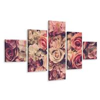 Karo-art Schilderij - Delicate bloemen, 5luik, premium print