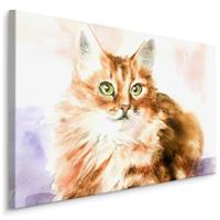 Karo-art Schilderij - Geschilderde kat, Premium Print op Canvas