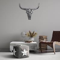 WOMO-Design Schedel Met Horens Sculptuur Zilver, 70x58 Cm, Aluminium
