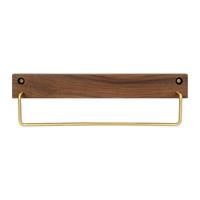 QUVIO Wand Handdoekenhouder - Donker Hout + Goud - 28 Cm